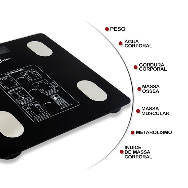 Balança Digital Corporal Bioimpedância Aplicativo Bluetooth 180kg